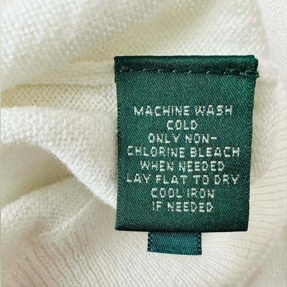 Women Shirt RALPH LAUREN White Cotton Sweater Long Sleeve Half Button Front Top - Picture 8 of 8